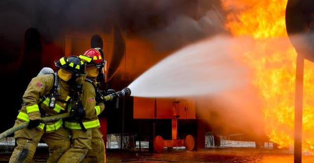 firefighters battling a blaze